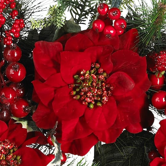24" Red Poinsettia & Berry Wreath